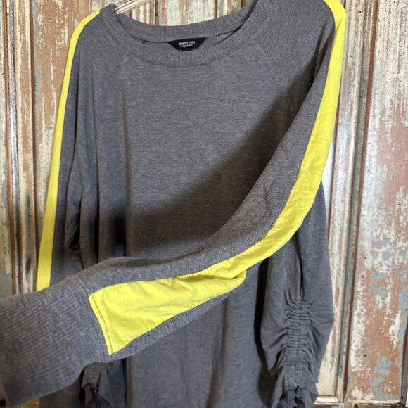Simply Vera Gray Sweater Yellow Stripe Down LongSleeves Drawstring Side Seams XL - Picture 4 of 8